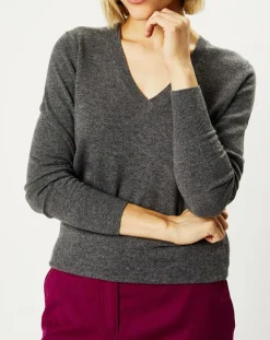 Best Galeries Lafayette Pull 100% Cachemire Nocon col V gris foncé