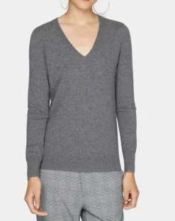 Best Galeries Lafayette Pull 100% Cachemire Nocon col V gris foncé