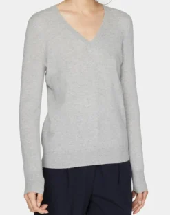 Femme Galeries Lafayette Pull 100% Cachemire Nocon col V gris clair