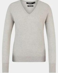 Femme Galeries Lafayette Pull 100% Cachemire Nocon col V gris clair