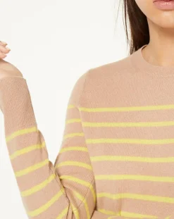 Femme Galeries Lafayette Pull 100% Cachemire Yabrir col rond beige/jaune