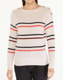 Clearance Galeries Lafayette Pull 100% Cachemire Yako col rond rose clair