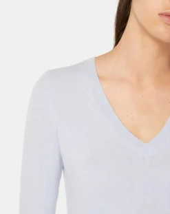Femme Galeries Lafayette Pull 100% Cachemire Yocon col V bleu clair