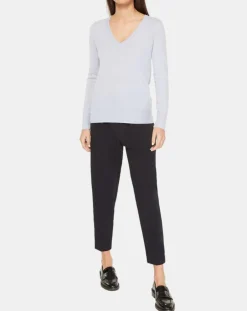 Femme Galeries Lafayette Pull 100% Cachemire Yocon col V bleu clair