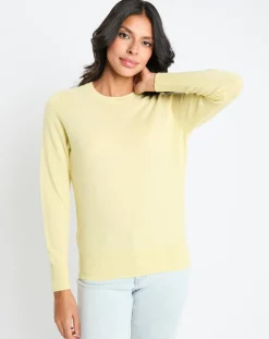 Femme Galeries Lafayette Pull 100% Cachemire Zabri col rond jaune