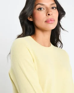 Femme Galeries Lafayette Pull 100% Cachemire Zabri col rond jaune