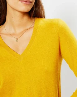 Outlet Galeries Lafayette Pull 100% Cachemire Zocon col V jaune