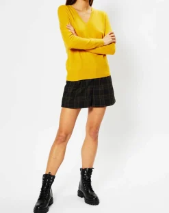 Outlet Galeries Lafayette Pull 100% Cachemire Zocon col V jaune