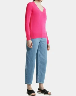 Clearance Galeries Lafayette Pull 100% Cachemire Zocon col V rose