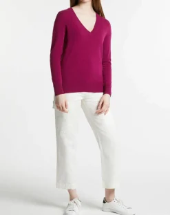 Femme Galeries Lafayette Pull 100% Cachemire Zocon col V violet