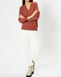 Outlet Galeries Lafayette Pull 100% Cachemire Zocon col V bois de rose