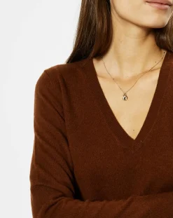 Best Galeries Lafayette Pull 100% Cachemire Zocon col V marron