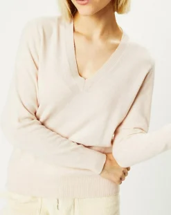 Discount Galeries Lafayette Pull 100% Cachemire Zocon col V beige rosé