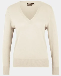 Discount Galeries Lafayette Pull 100% Cachemire Zocon col V beige rosé