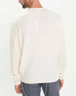 Discount Hackett London Pull 100% Laine d'agneau col rond Cable écru