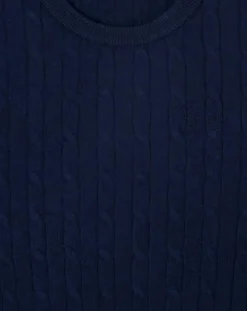 Homme Hackett London Pull 100% Laine d'agneau col rond Cable Fin bleu