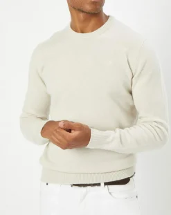 Homme Hackett London Pull 100% Laine d'Agneau col rond écru