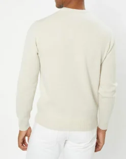 Homme Hackett London Pull 100% Laine d'Agneau col rond écru
