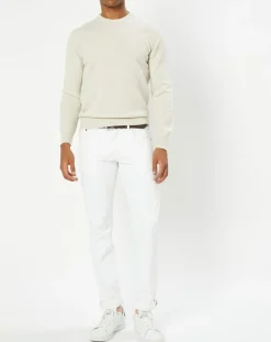 Homme Hackett London Pull 100% Laine d'Agneau col rond écru