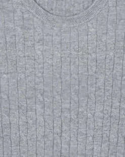 Homme Hackett London Pull 100% Laine d'agneau col rond Cable gris clair