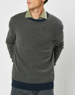 Best Hackett London Pull 100% Laine imprimé pied-de-poule marron/bleu marine