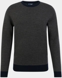 Best Hackett London Pull 100% Laine imprimé pied-de-poule marron/bleu marine