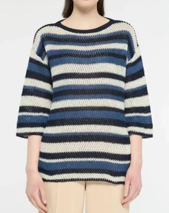 Femme MaxMara Weekend Pull 100% Lin Gentile bleu/multicolore