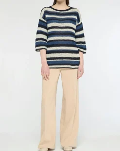 Femme MaxMara Weekend Pull 100% Lin Gentile bleu/multicolore