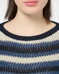 Femme MaxMara Weekend Pull 100% Lin Gentile bleu/multicolore