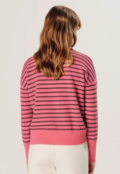 Rodier Pull Aliénor 100% Cachemire col rond, rayé orange corail