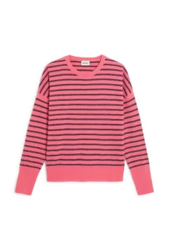 Rodier Pull Aliénor 100% Cachemire col rond, rayé orange corail