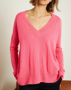 Clearance Miss Cashmere Pull ample 100% Cachemire Iris Col V rose fluo
