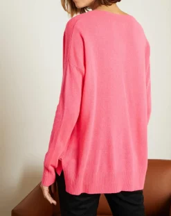 Clearance Miss Cashmere Pull ample 100% Cachemire Iris Col V rose fluo