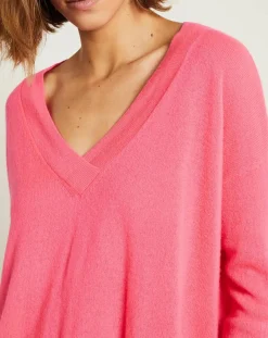 Clearance Miss Cashmere Pull ample 100% Cachemire Iris Col V rose fluo