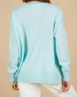 Sale Cashmere Tribu Pull ample 100% Cachemire Isidore col V bleu océan