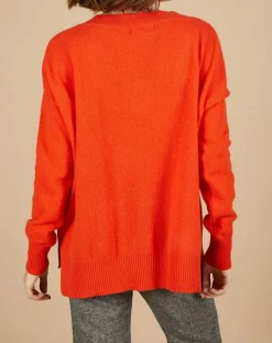New Cashmere Tribu Pull ample 100% Cachemire Isidore col V orange