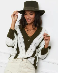 Femme L'Armoire de Suzette Pull Anna kaki/blanc