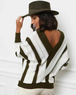 Femme L'Armoire de Suzette Pull Anna kaki/blanc