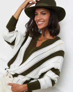 Femme L'Armoire de Suzette Pull Anna kaki/blanc