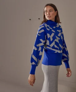 Femme Rodier Pull Azalée, jacquard, col roulé bleu outremer