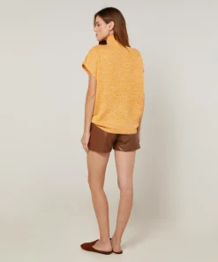 Femme Rodier Pull Bachira col roulé sans manches jaune
