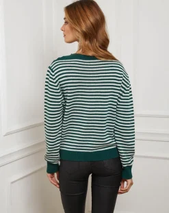 Sale Fleur de cachemire Pull Benedicte vert/ecru