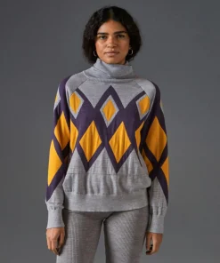 Femme Rodier Pull Bethsabée 100% laine col roulé jacquard gris souris