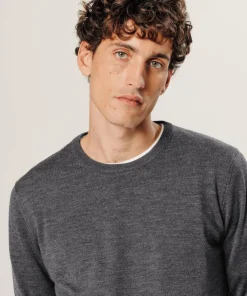 Rodier Pull Brice 100% laine col rond gris foncé