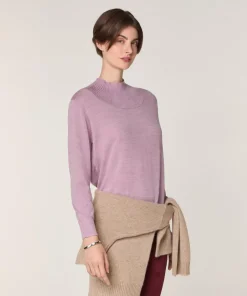 Discount Rodier Pull Brunehilde 100% laine col montant côtelé rose bonbon