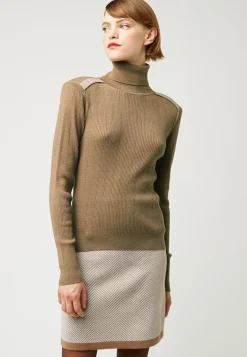 Femme Rodier Pull Chantal-Marie col roulé motifs épaules marron camel