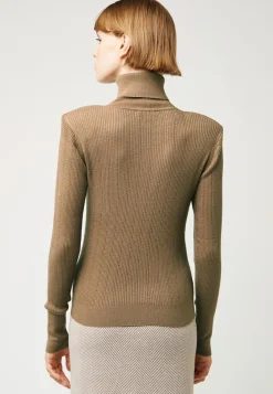 Femme Rodier Pull Chantal-Marie col roulé motifs épaules marron camel