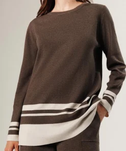 Sale Rodier Pull Cheyenne rayures inférieures marron havane