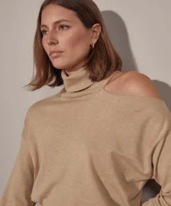 Femme Rodier Pull Clémentine, col roulé, épaule dénudée marron moka