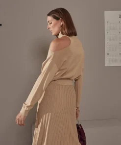 Femme Rodier Pull Clémentine, col roulé, épaule dénudée marron moka